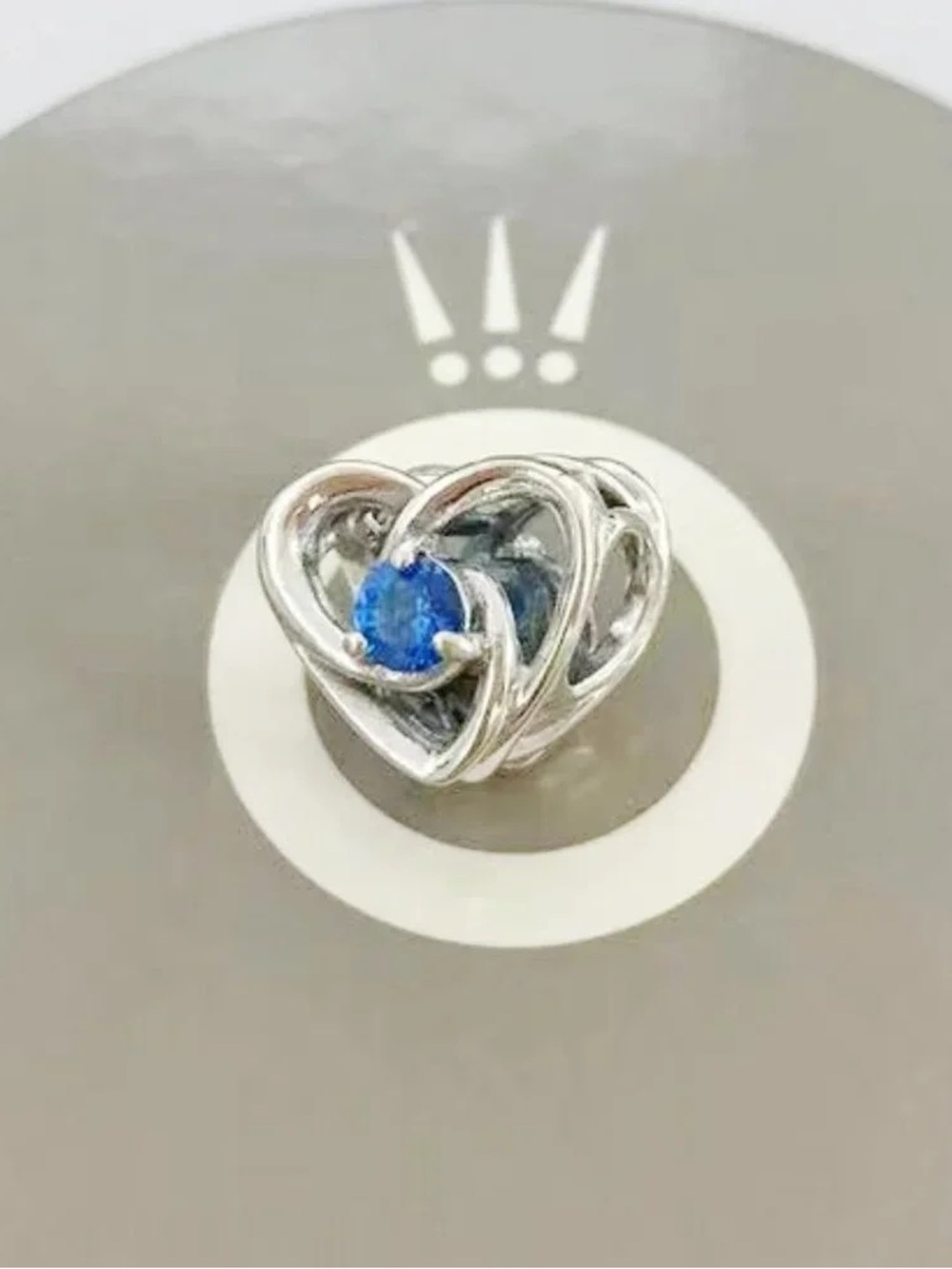 Pandora Silver Heart Charm with Blue Stone